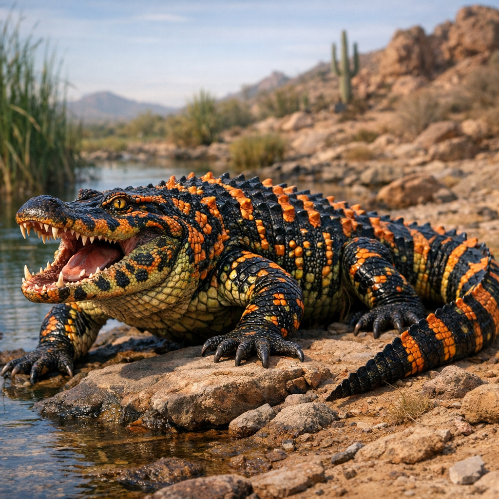 GilaGator, an AI-generated hybrid of Alligator and Gila monster