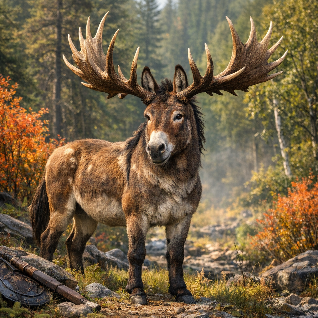 Donkelk, an AI-generated hybrid of Donkey and Elk