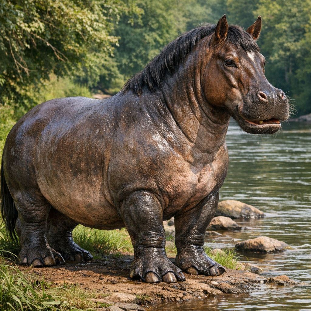 Hippohorse, an AI-generated hybrid of horse and Hippopotamus