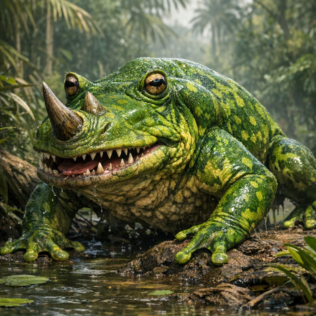 Frogoceros, an AI-generated hybrid of Frog and Rhinoceros