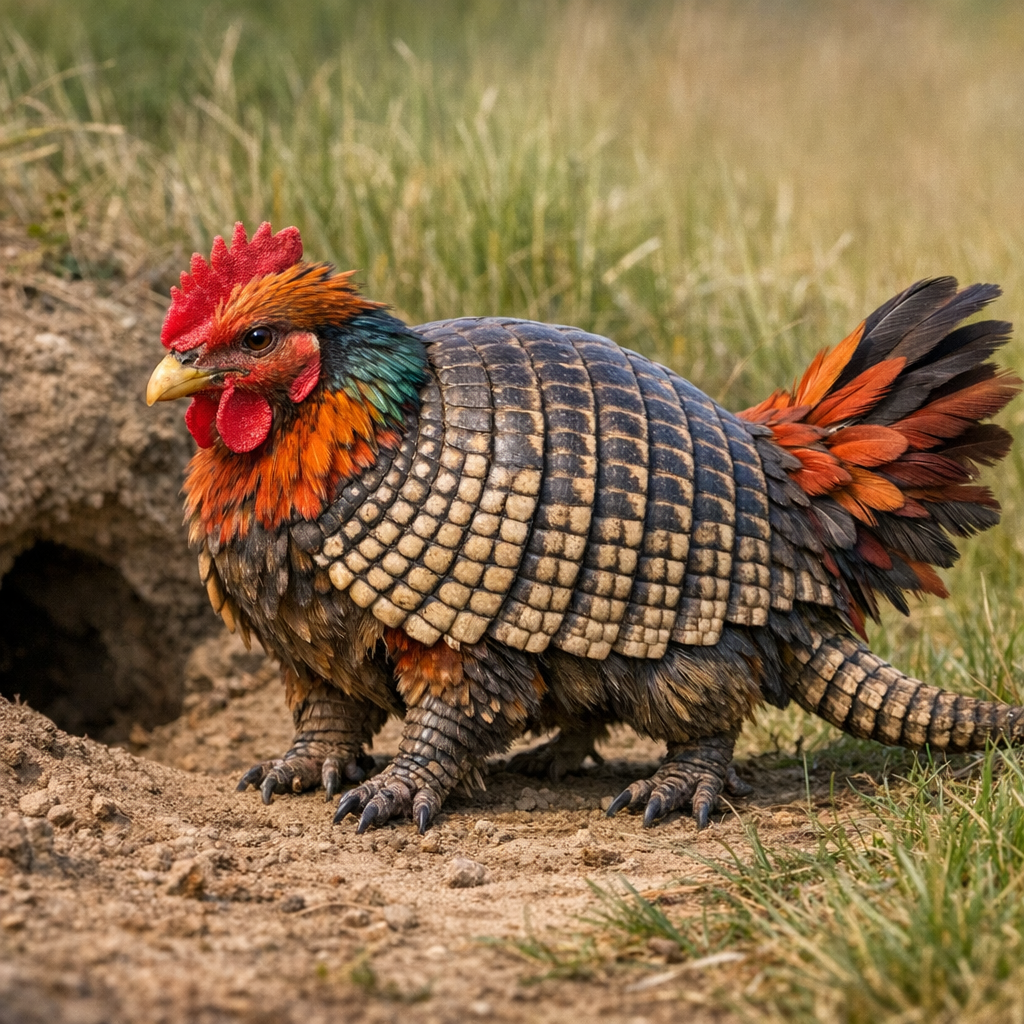 Chickadillo, an AI-generated hybrid of Armadillo and Chicken