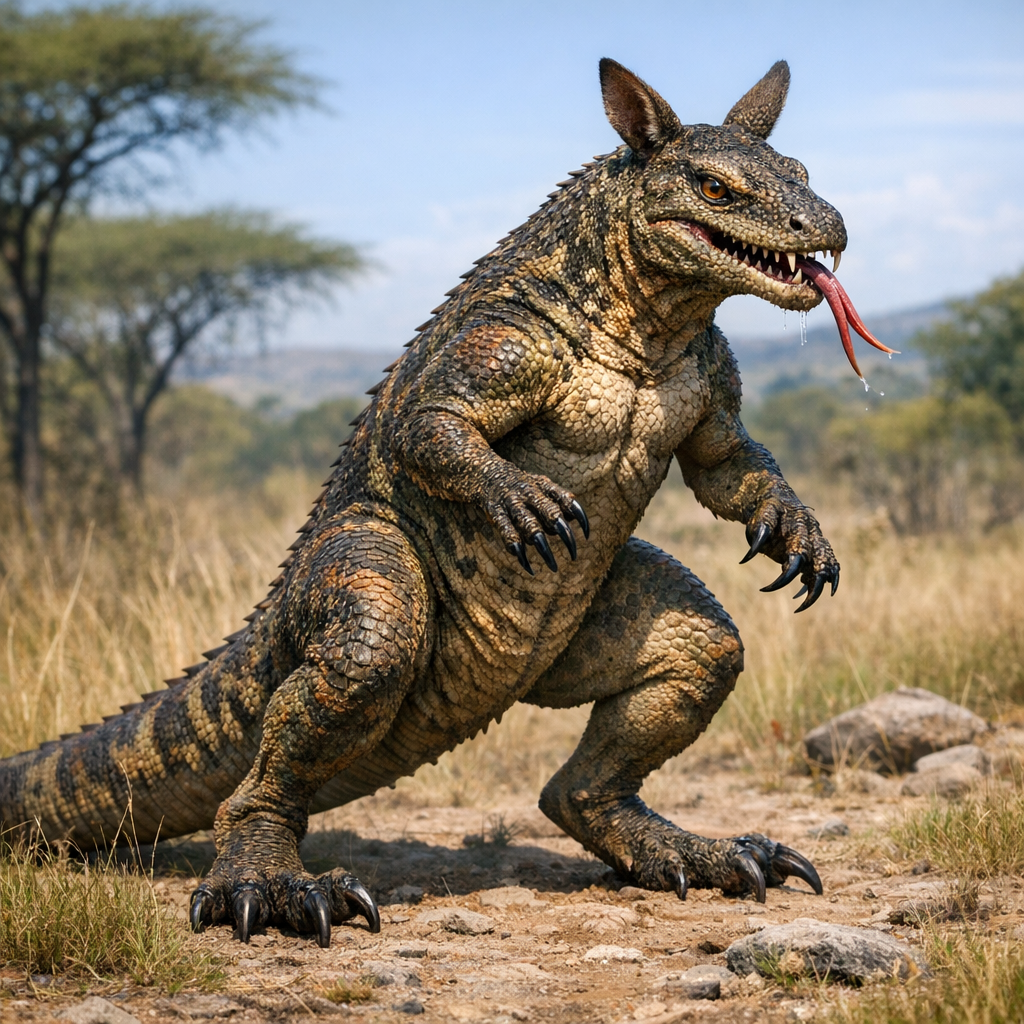 Kangorodo, an AI-generated hybrid of Komodo Dragon and Kangaroo