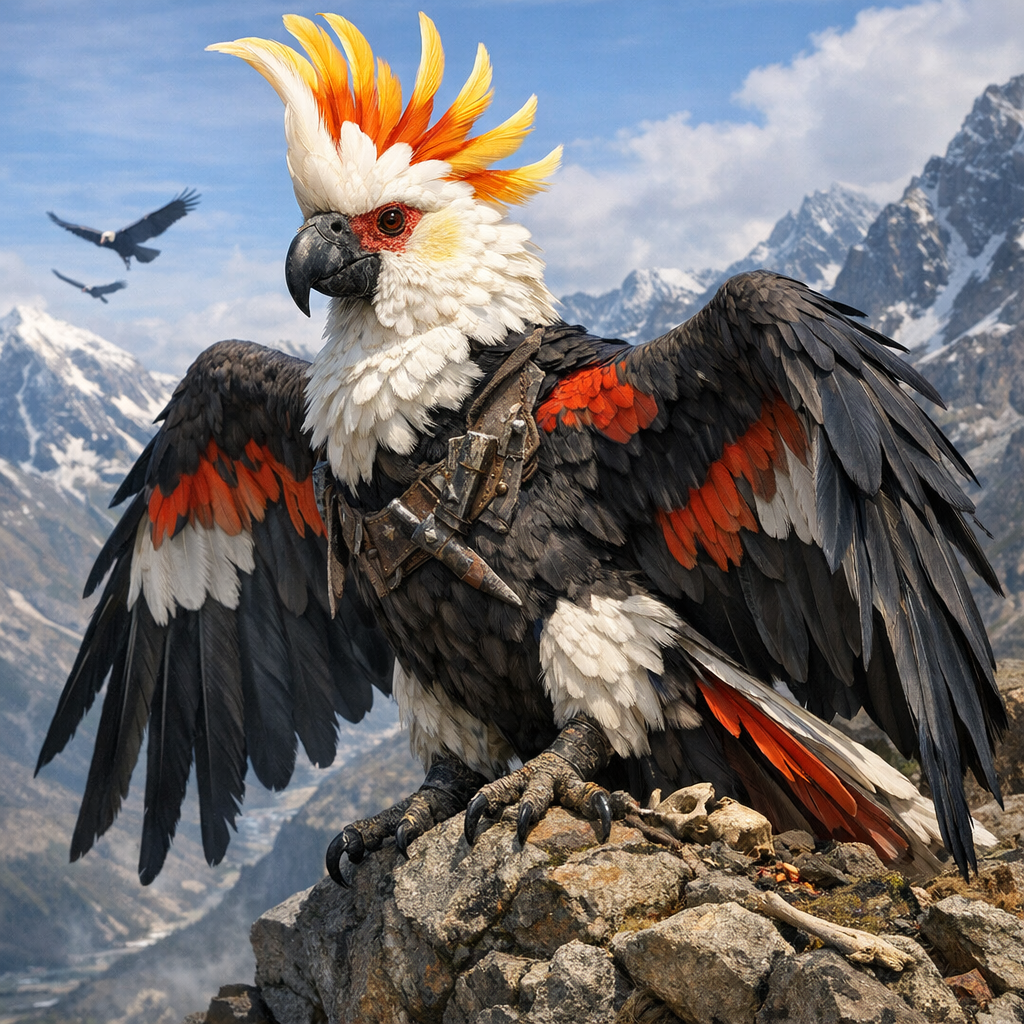 Cocondor, an AI-generated hybrid of Cockatoo and Condor