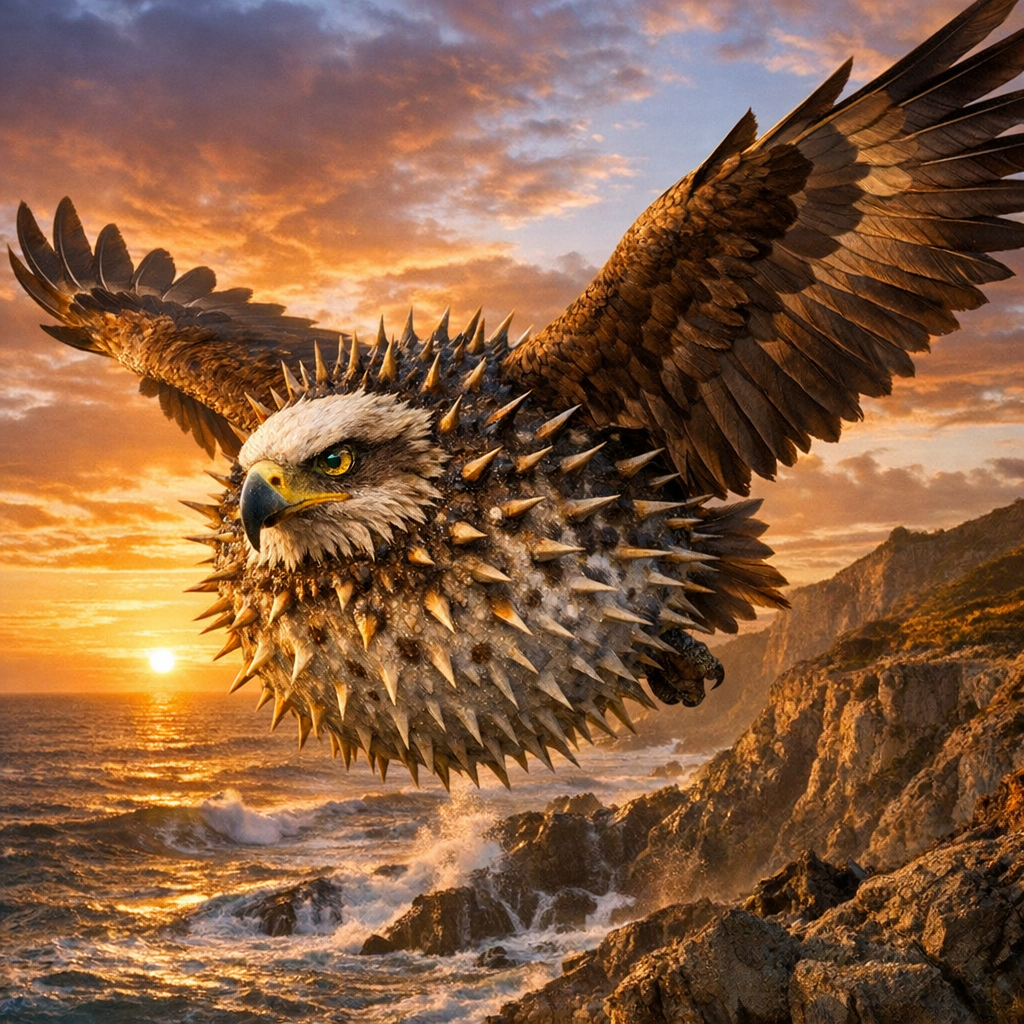 Puffeagle, an AI-generated hybrid of Puffer Fish and Eagle