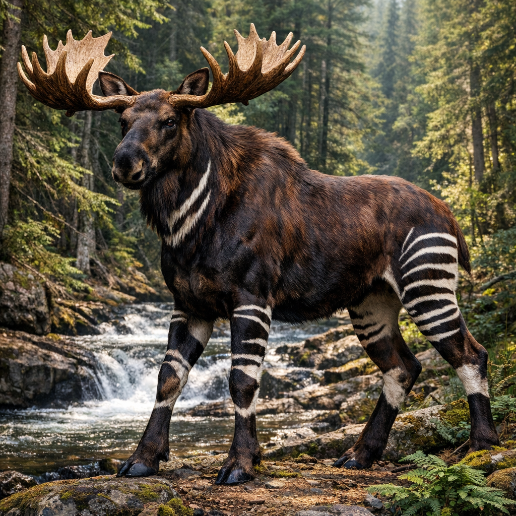 Moocapi, an AI-generated hybrid of Moose and Okapi