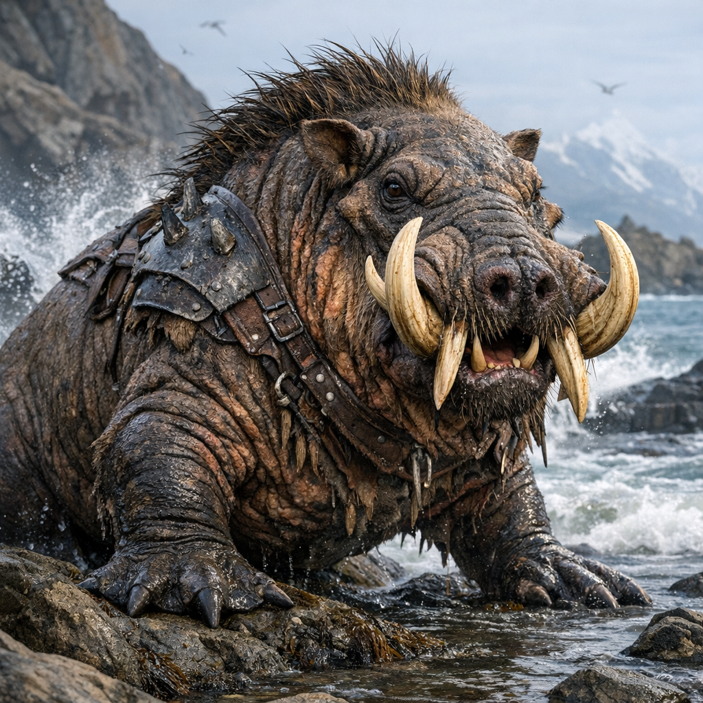 Walarhog, an AI-generated hybrid of Walrus and Warthog