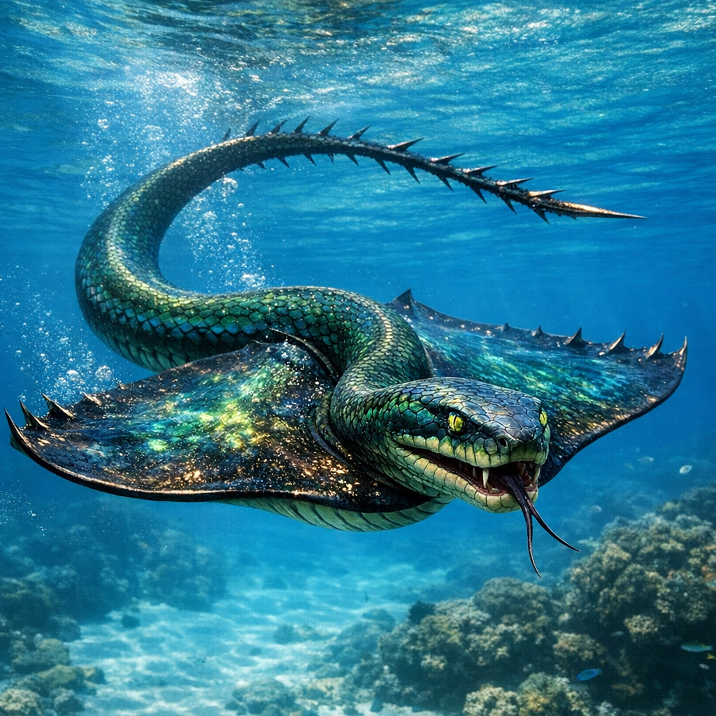 Serpentray, an AI-generated hybrid of Snake and Sting Ray