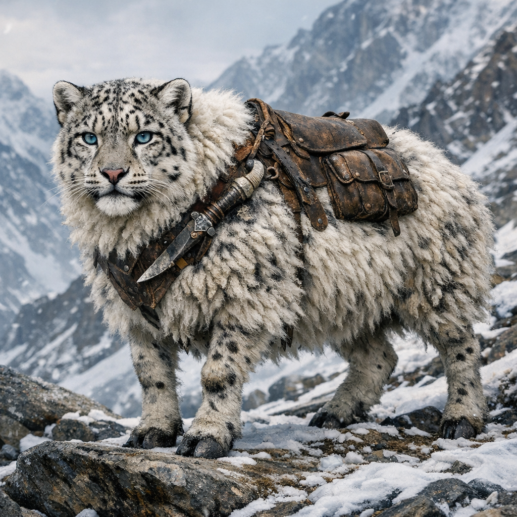 Snow Sheepard, an AI-generated hybrid of snow leopard and Sheep