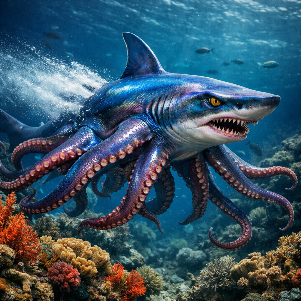 Octoshark, an AI-generated hybrid of Octopus and Shark