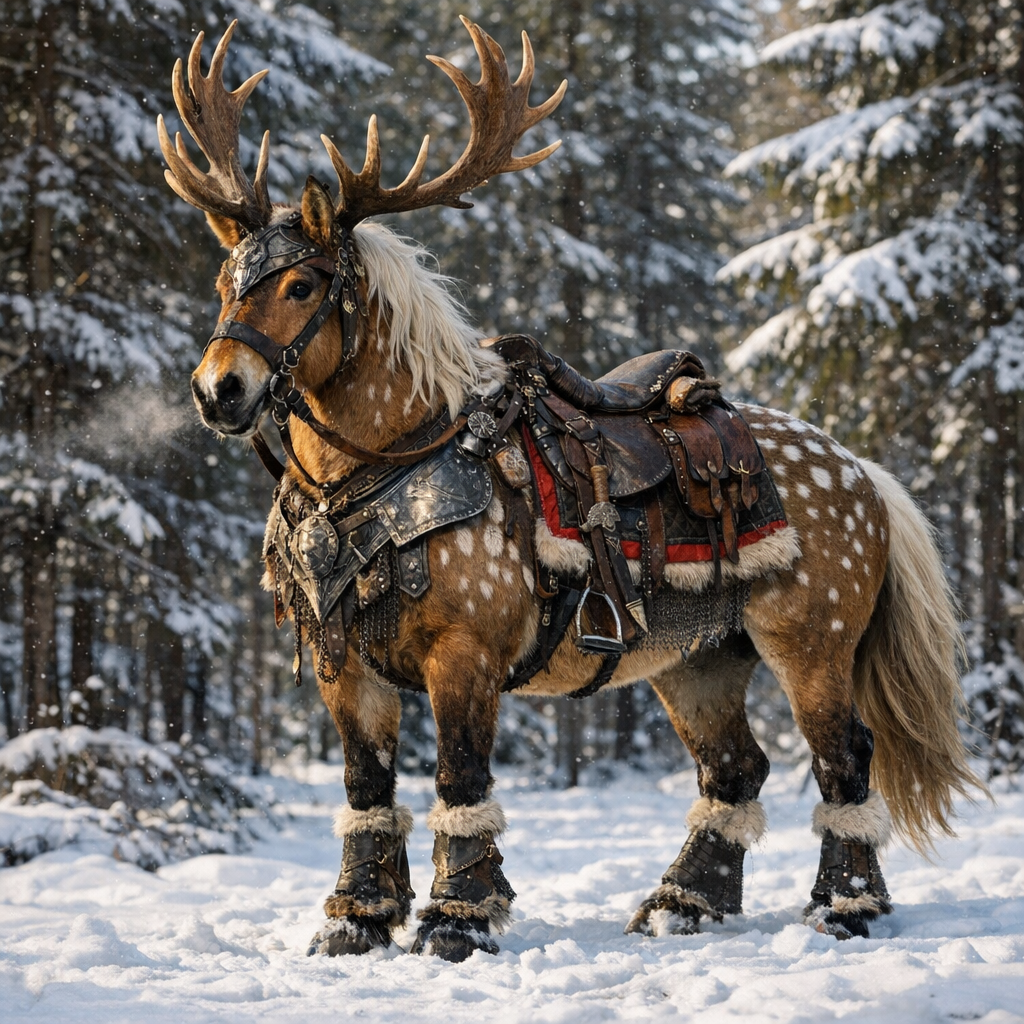 Reinhorse, an AI-generated hybrid of horse and Reindeer