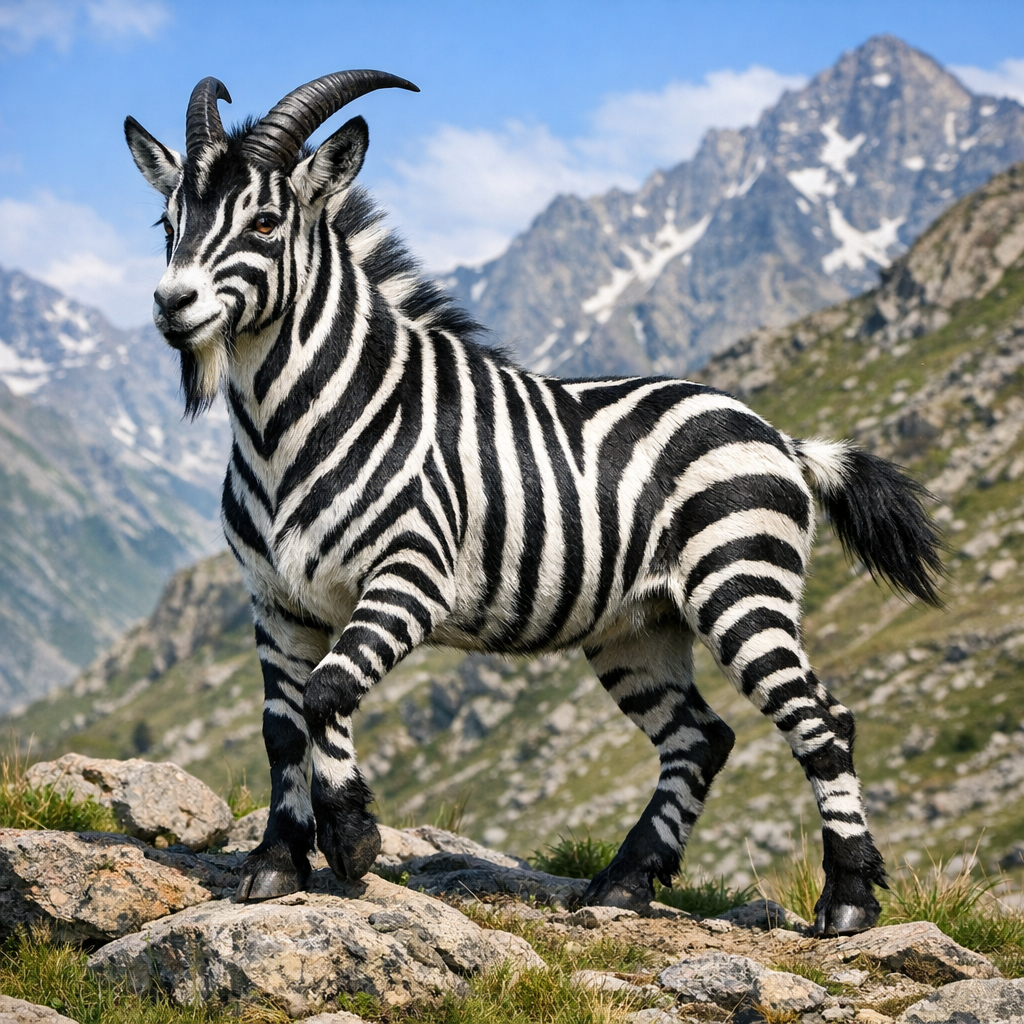 Zebrat, an AI-generated hybrid of Zebra and Goat
