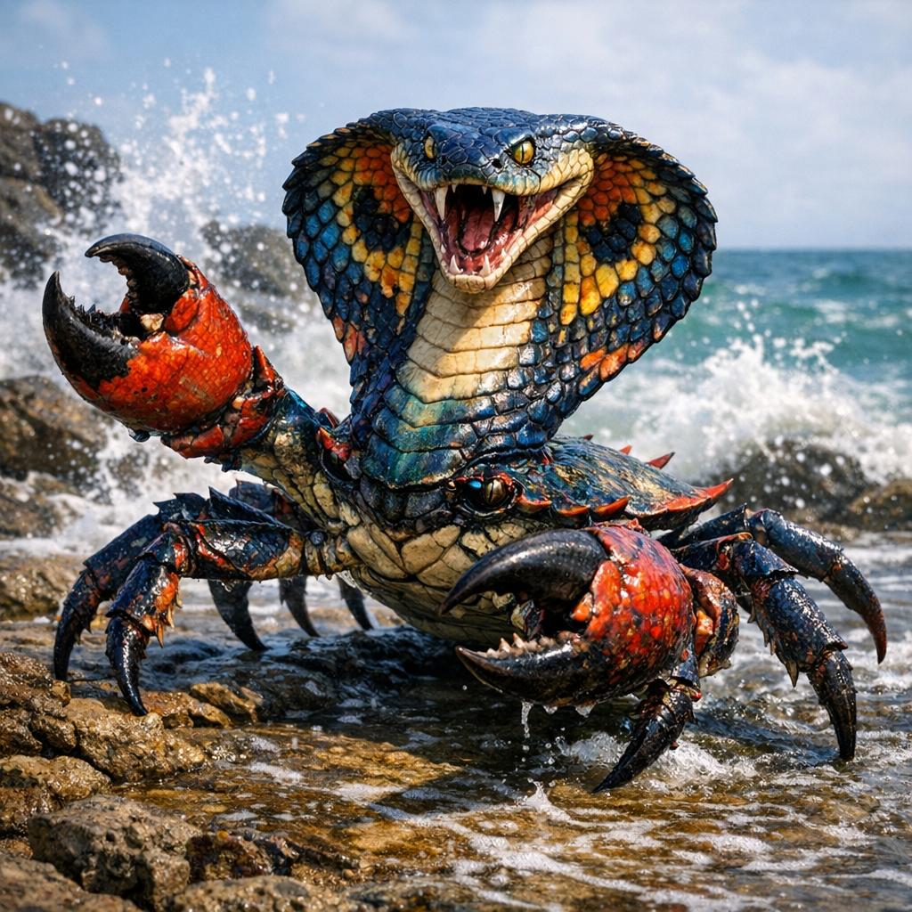 Cobra Crab, an AI-generated hybrid of Cobra and Crab