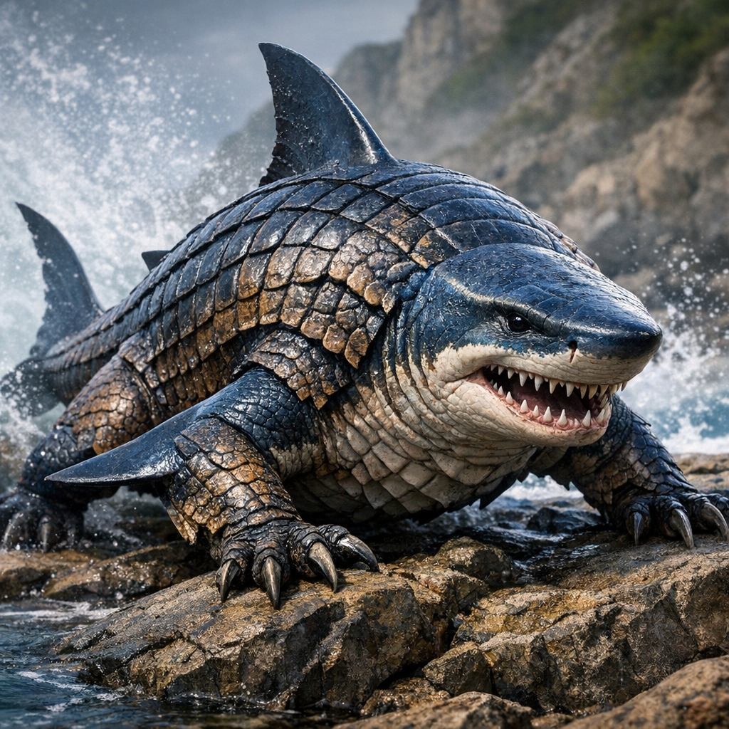 Armashark, an AI-generated hybrid of Armadillo and Shark