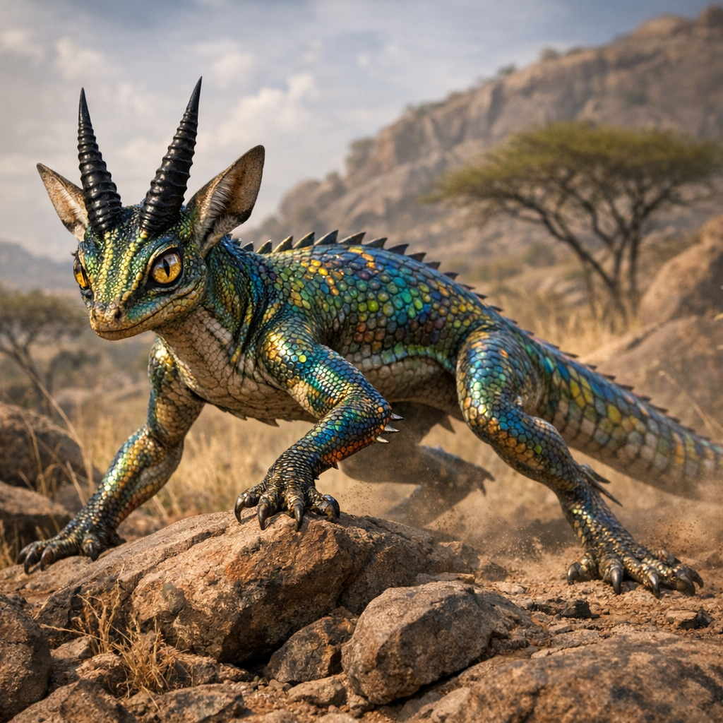 Geckelope, an AI-generated hybrid of Gecko and Antelope