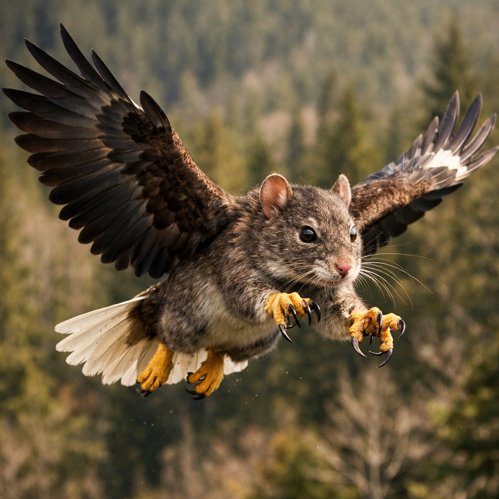 MousEagle, an AI-generated hybrid of Mouse and Bald Eagle
