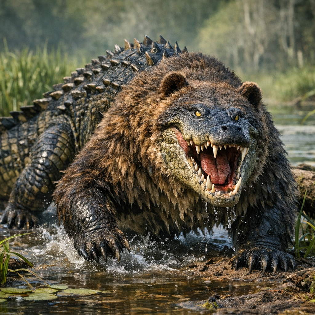 Bearcroc, an AI-generated hybrid of Bear and Crocodile