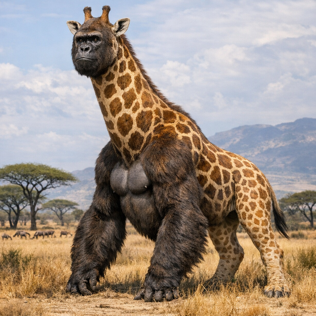 Goriraffe, an AI-generated hybrid of Gorilla and Giraffe