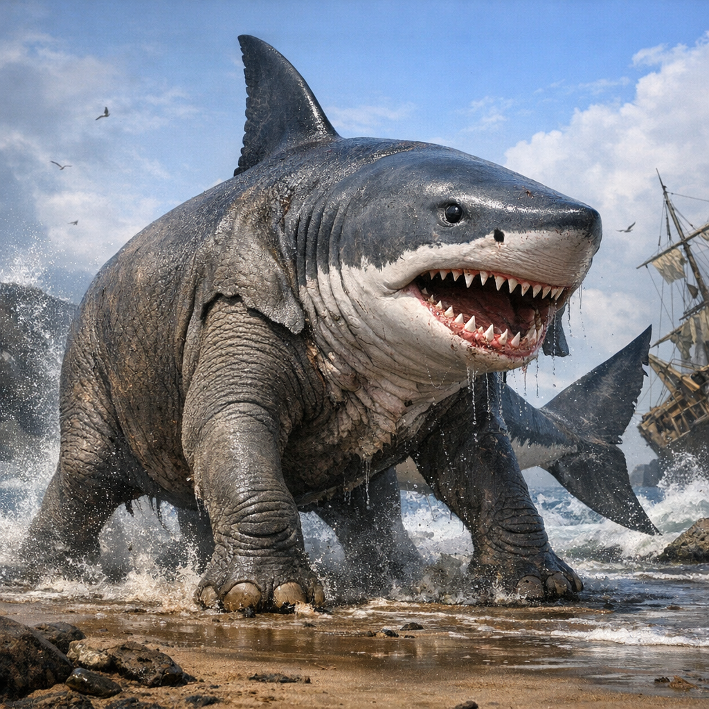Elephinotodus, an AI-generated hybrid of Elephant and great white shark