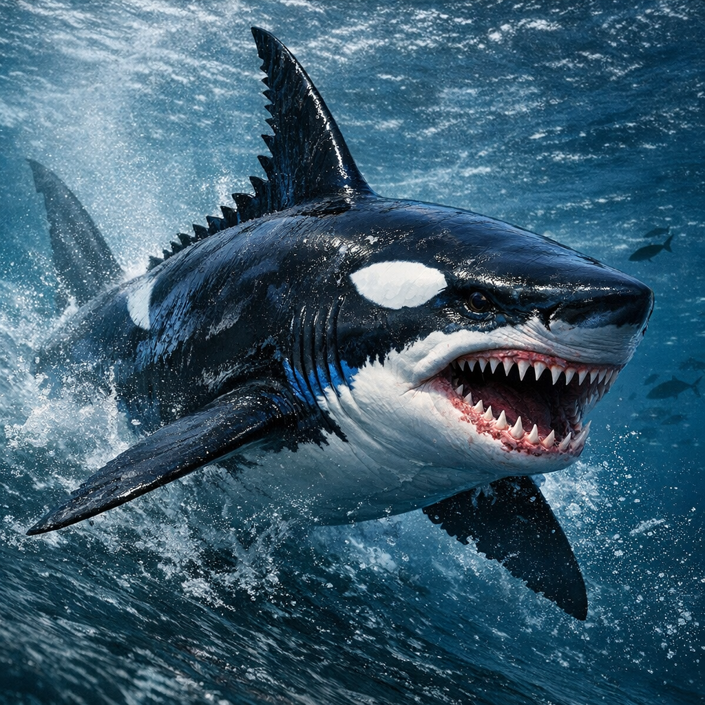 Orkark, an AI-generated hybrid of orca and Shark