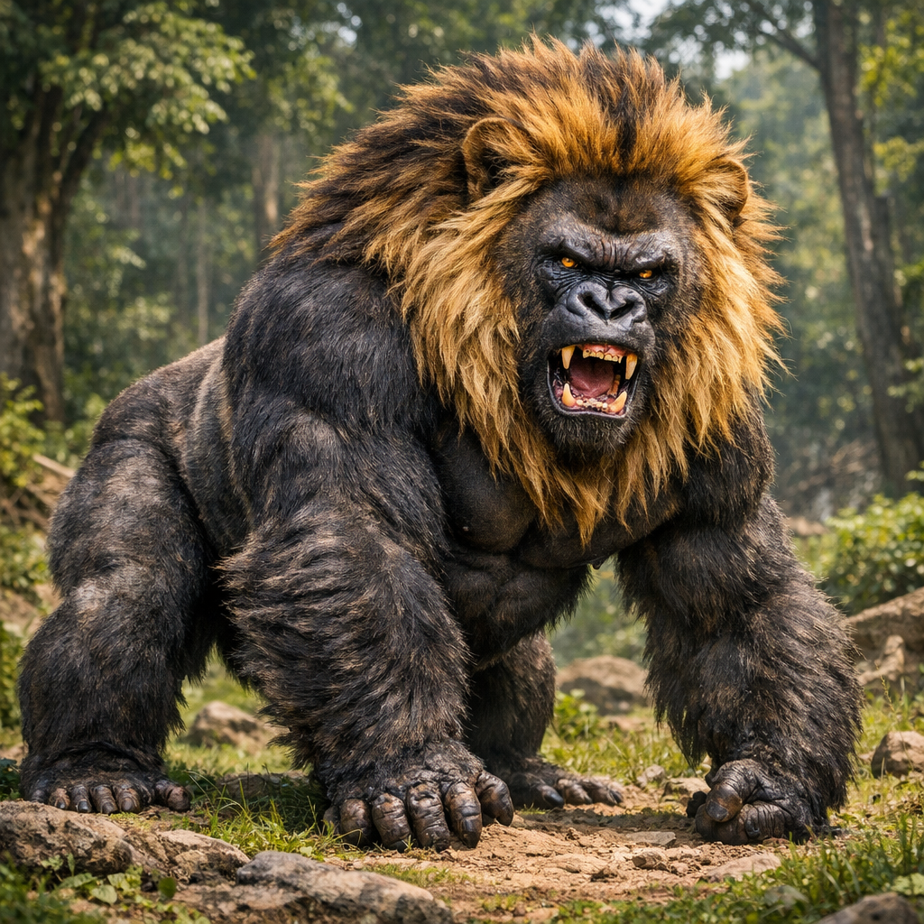 Gorilion, an AI-generated hybrid of Gorilla and Lion