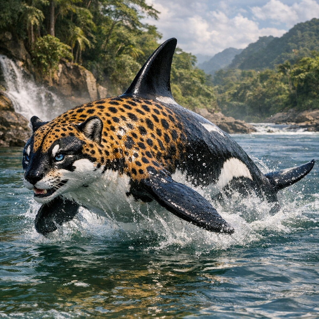 Cheetorca, an AI-generated hybrid of Cheetah and orca
