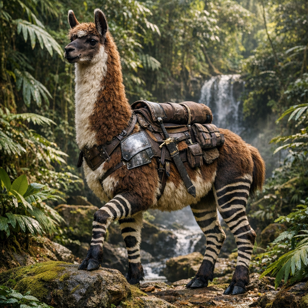 Llamokapi, an AI-generated hybrid of Llama and Okapi