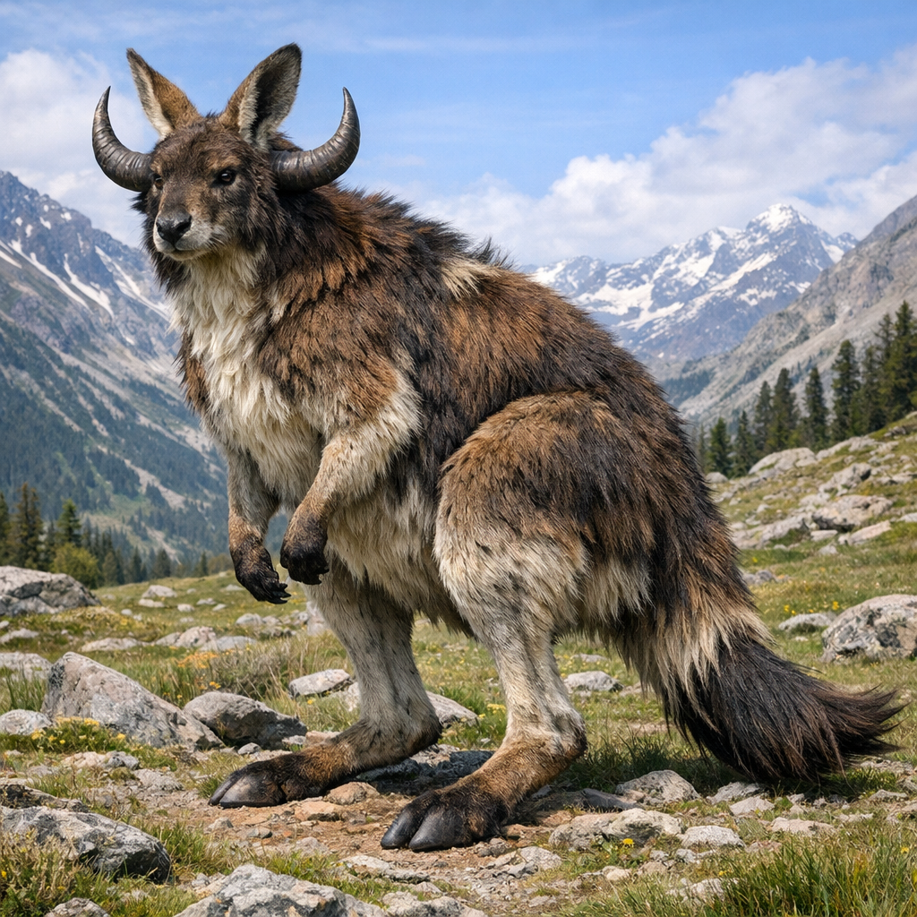 Kangyok, an AI-generated hybrid of Kangaroo and Yak