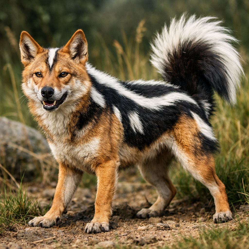 Dingunk, an AI-generated hybrid of Dingo and Skunk