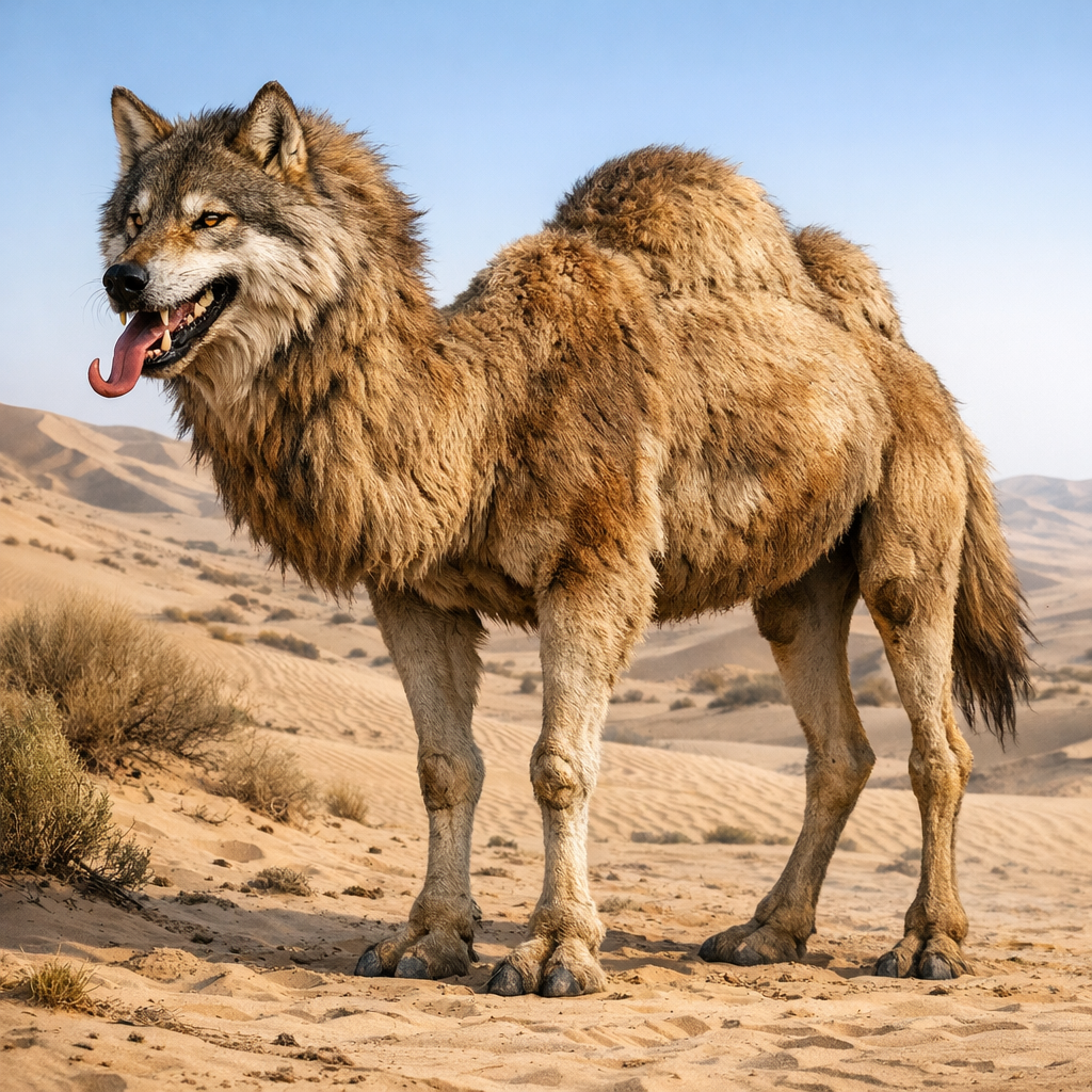 Wolamel, an AI-generated hybrid of Wolf and Camel