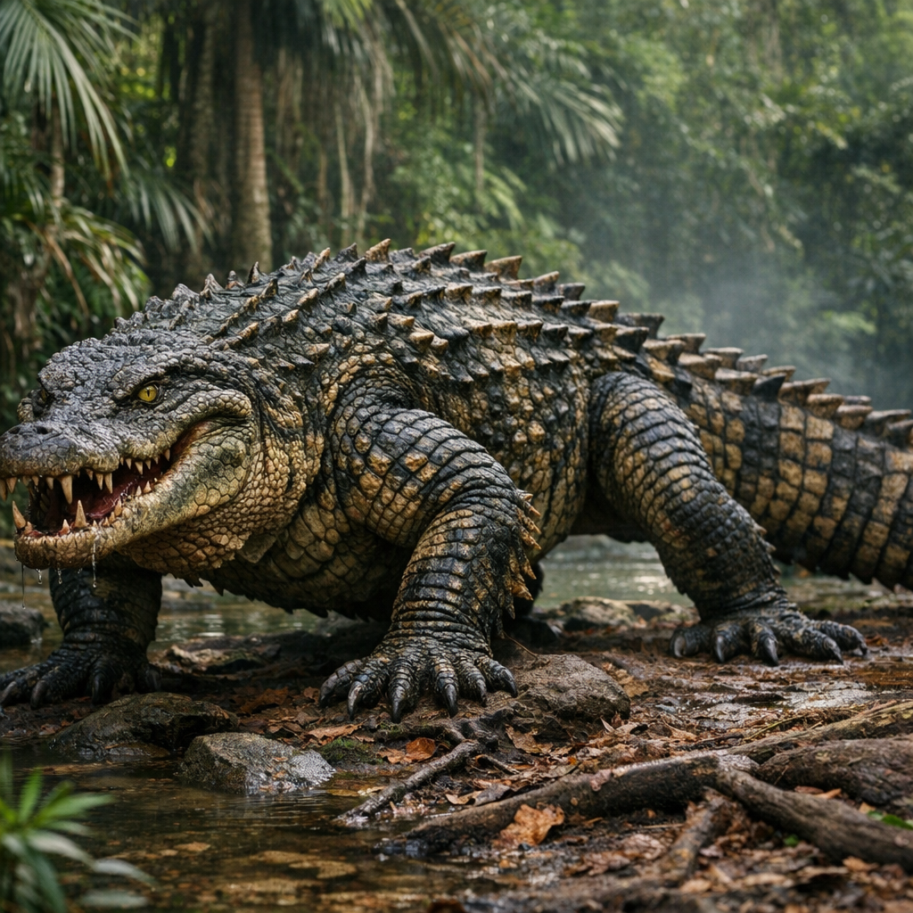CrocodoDragon, an AI-generated hybrid of Crocodile and Komodo Dragon