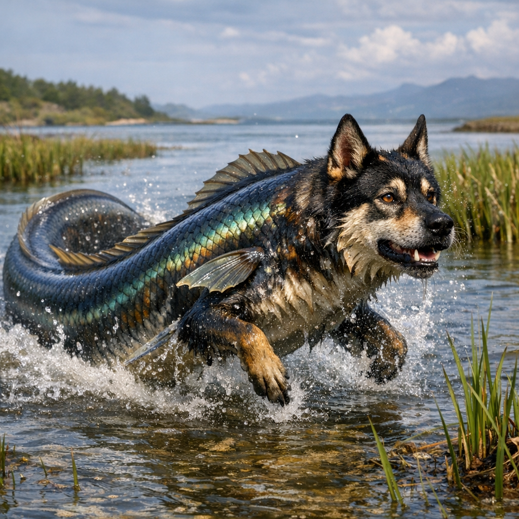 Eelhound, an AI-generated hybrid of Eel and dog