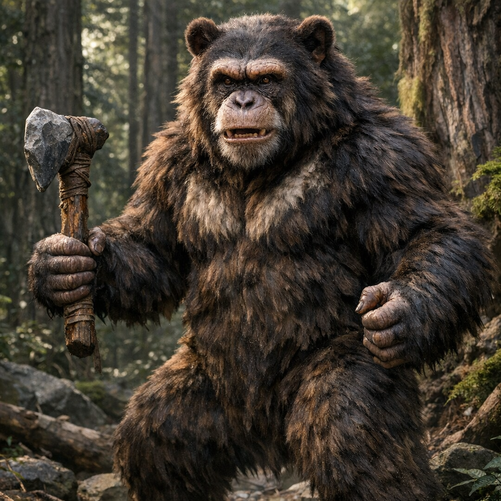 Bearanzee, an AI-generated hybrid of Bear and Chimpanzee