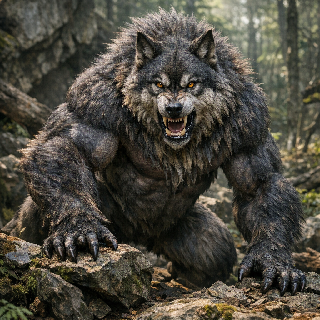 Gorwolf, an AI-generated hybrid of Gorilla and Wolf