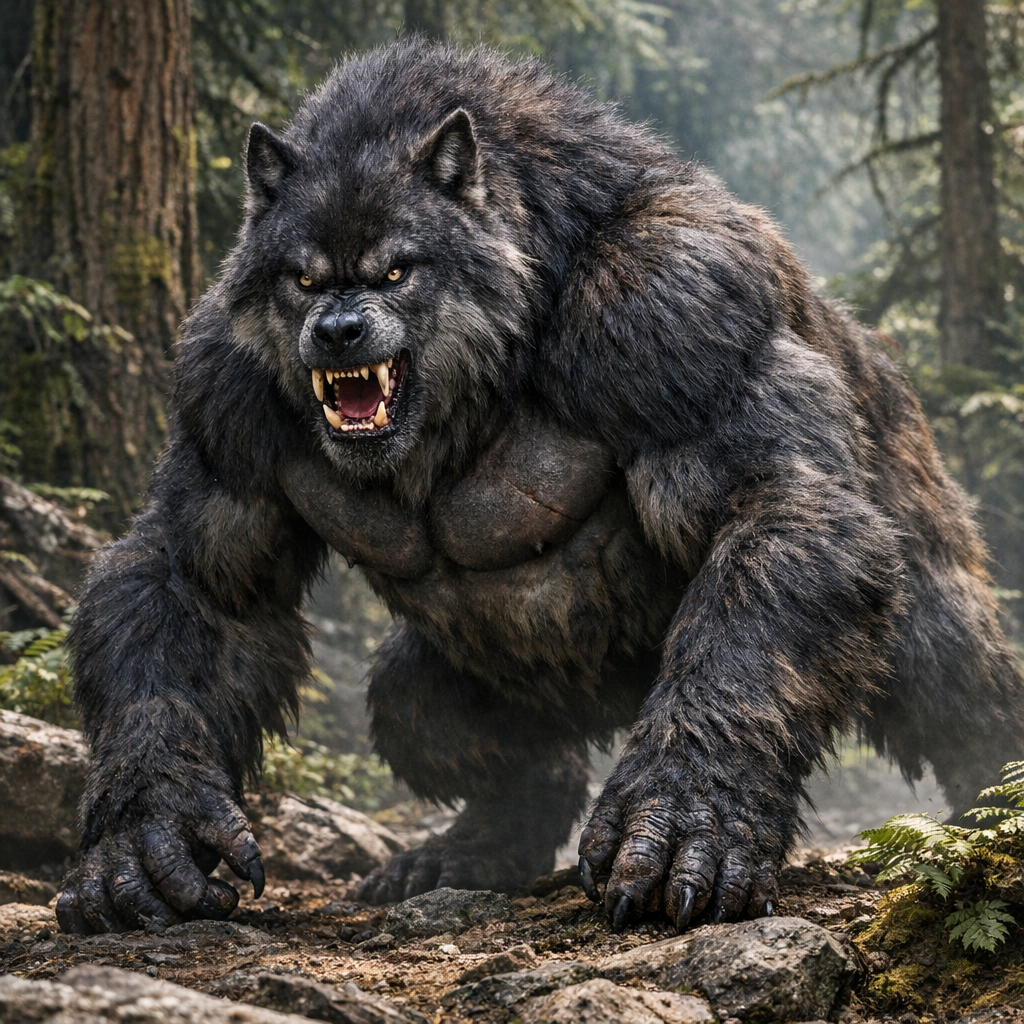Gorwolf, an AI-generated hybrid of Gorilla and Wolf