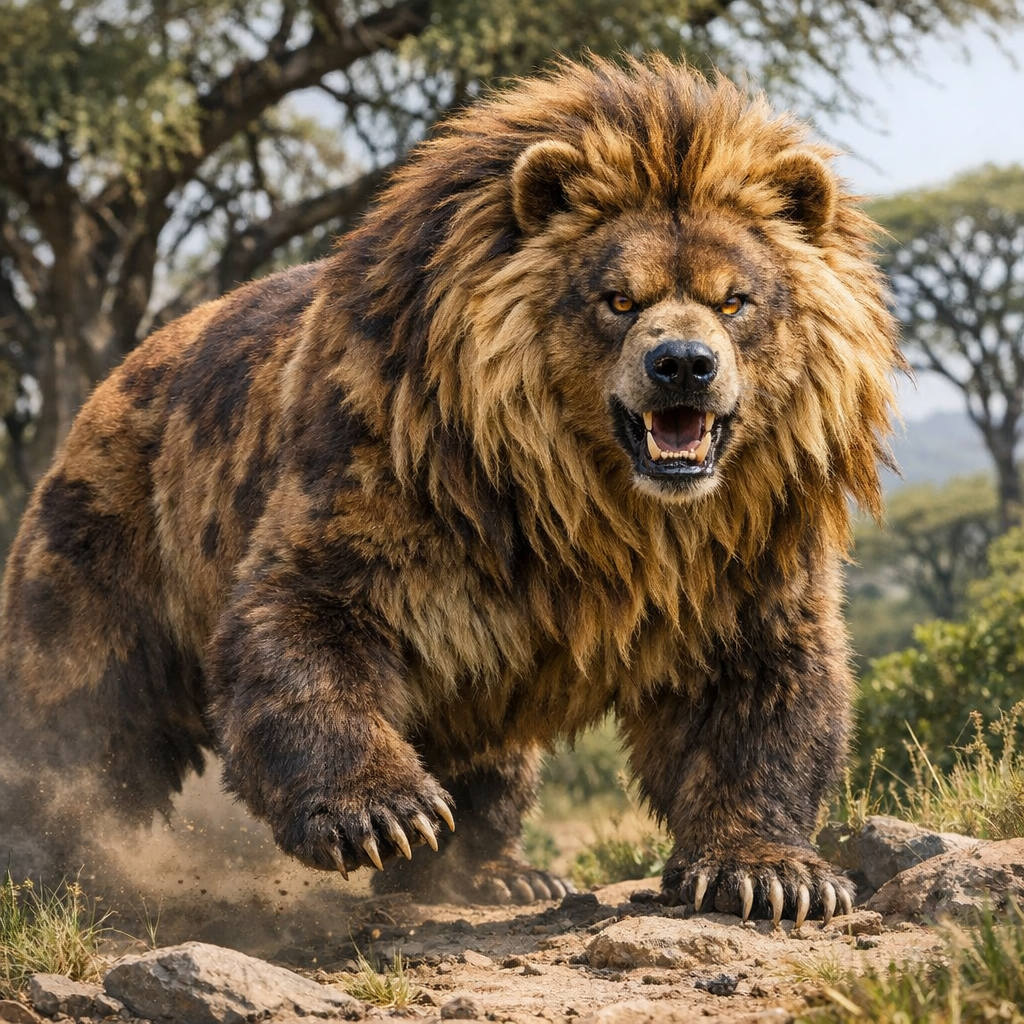 Bearion, an AI-generated hybrid of Bear and Lion