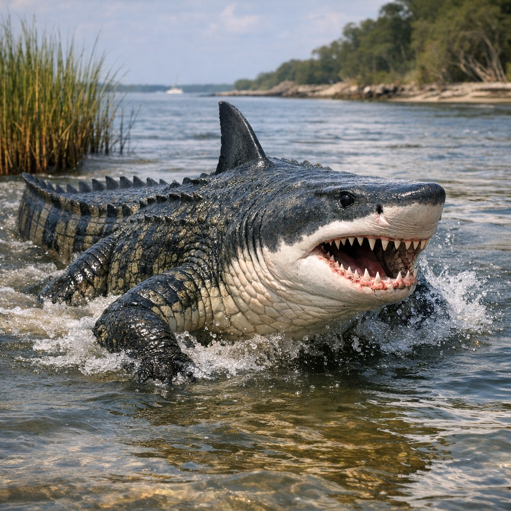 Gatorwhite, an AI-generated hybrid of Alligator and great white shark