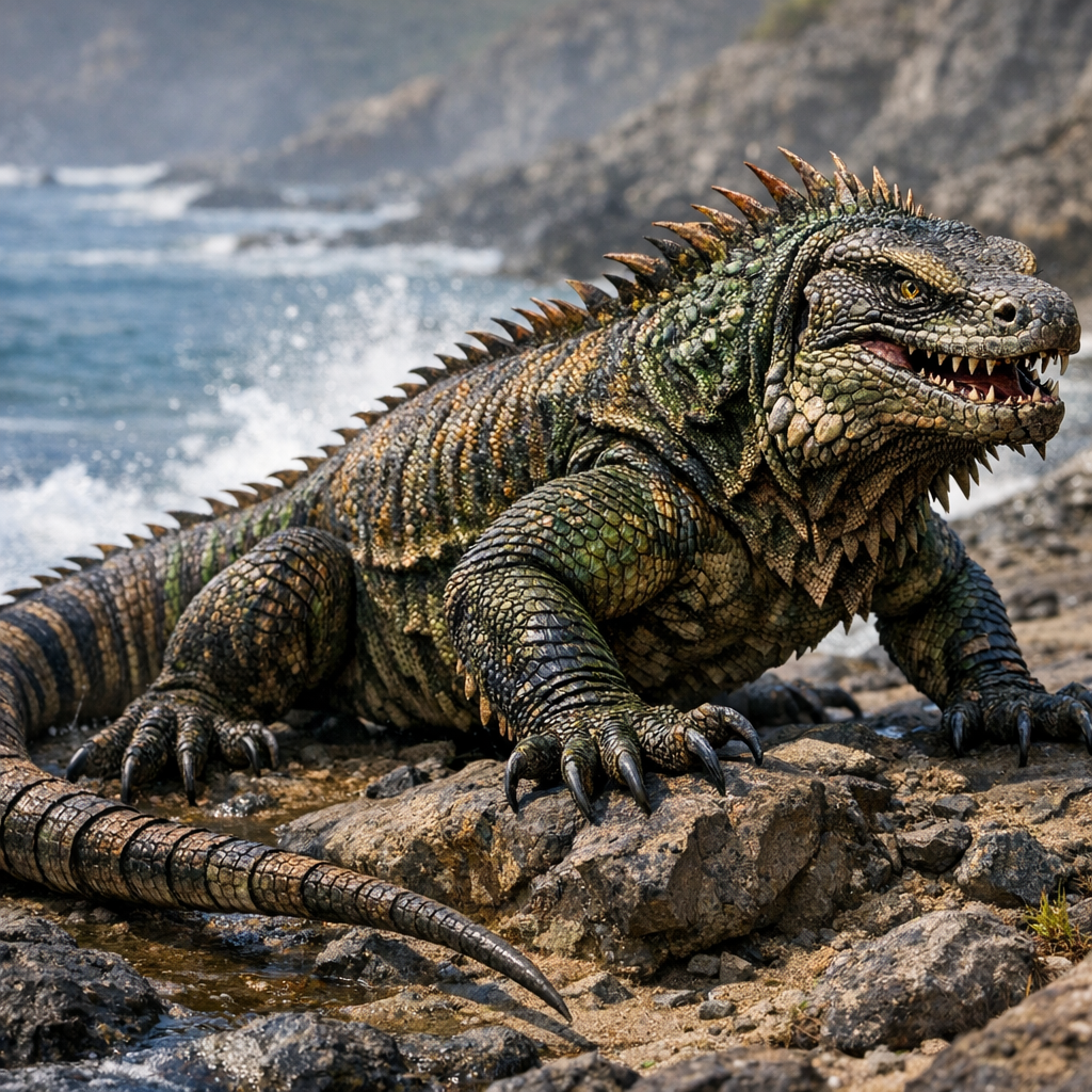 Iguodragon, an AI-generated hybrid of Komodo Dragon and Iguana