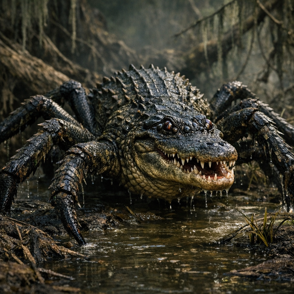 Allispider, an AI-generated hybrid of Alligator and Spider