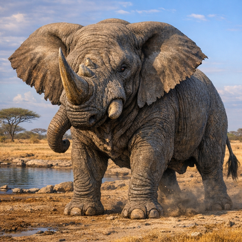 Elephino, an AI-generated hybrid of Elephant and Rhinoceros