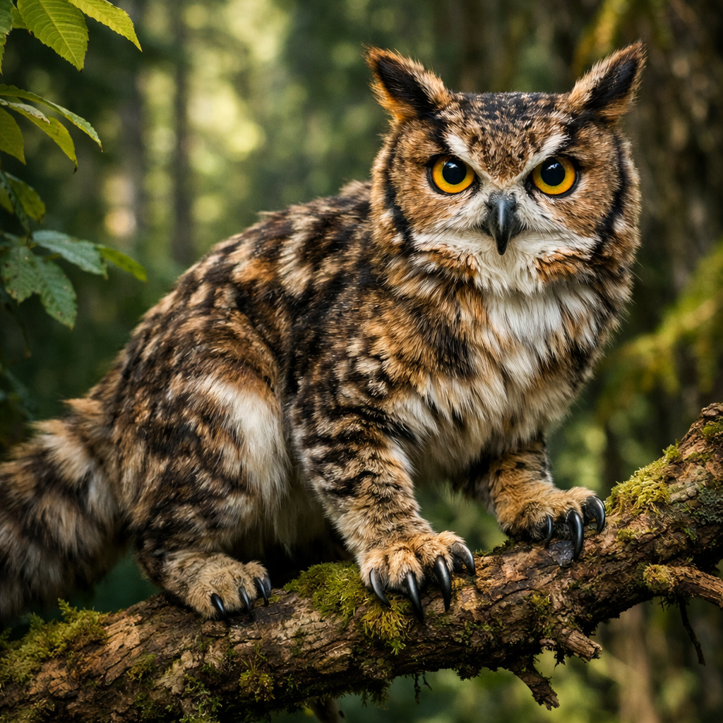 Cowl, an AI-generated hybrid of Cat and Owl