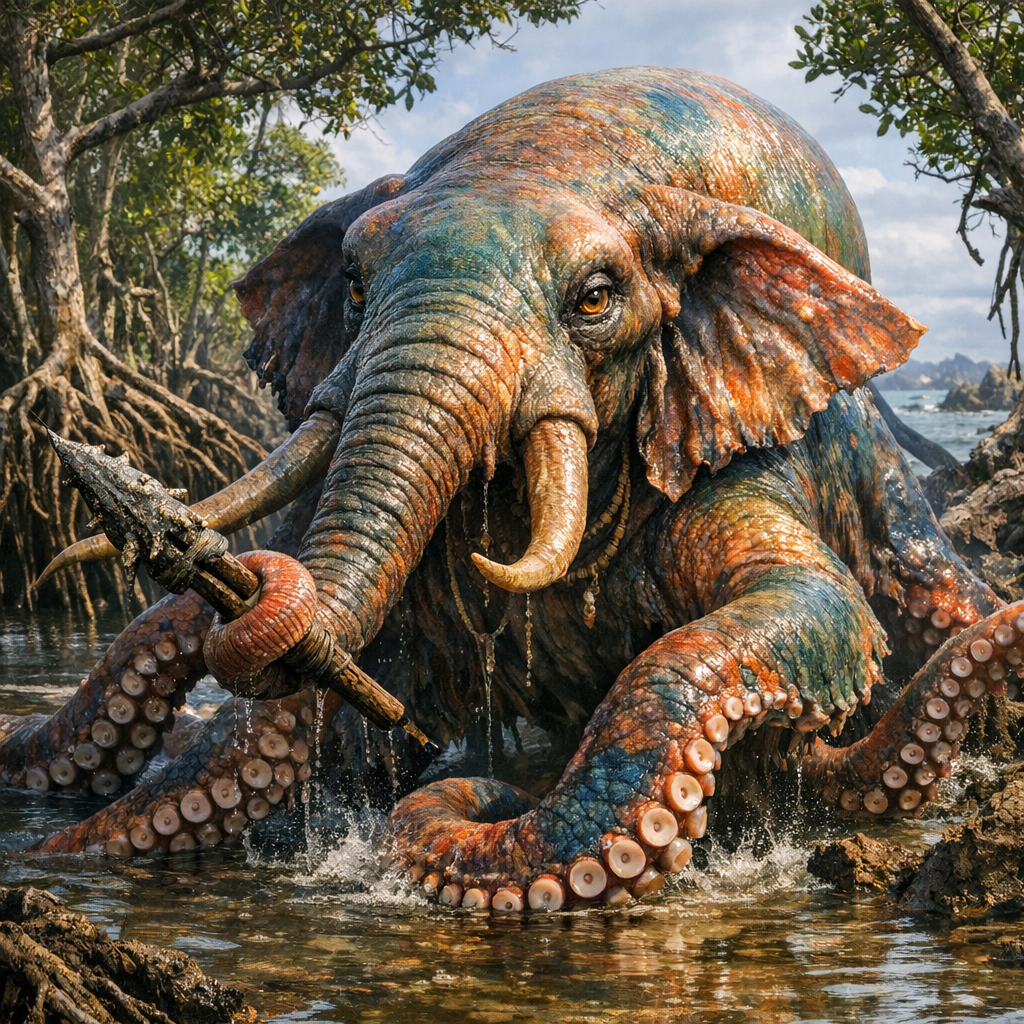 Octophant, an AI-generated hybrid of Octopus and Elephant