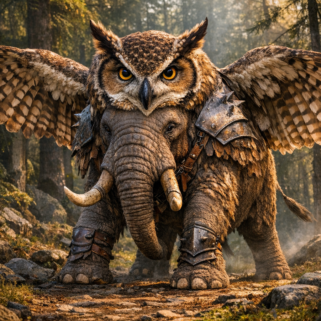 Owlphant, an AI-generated hybrid of Elephant and Owl