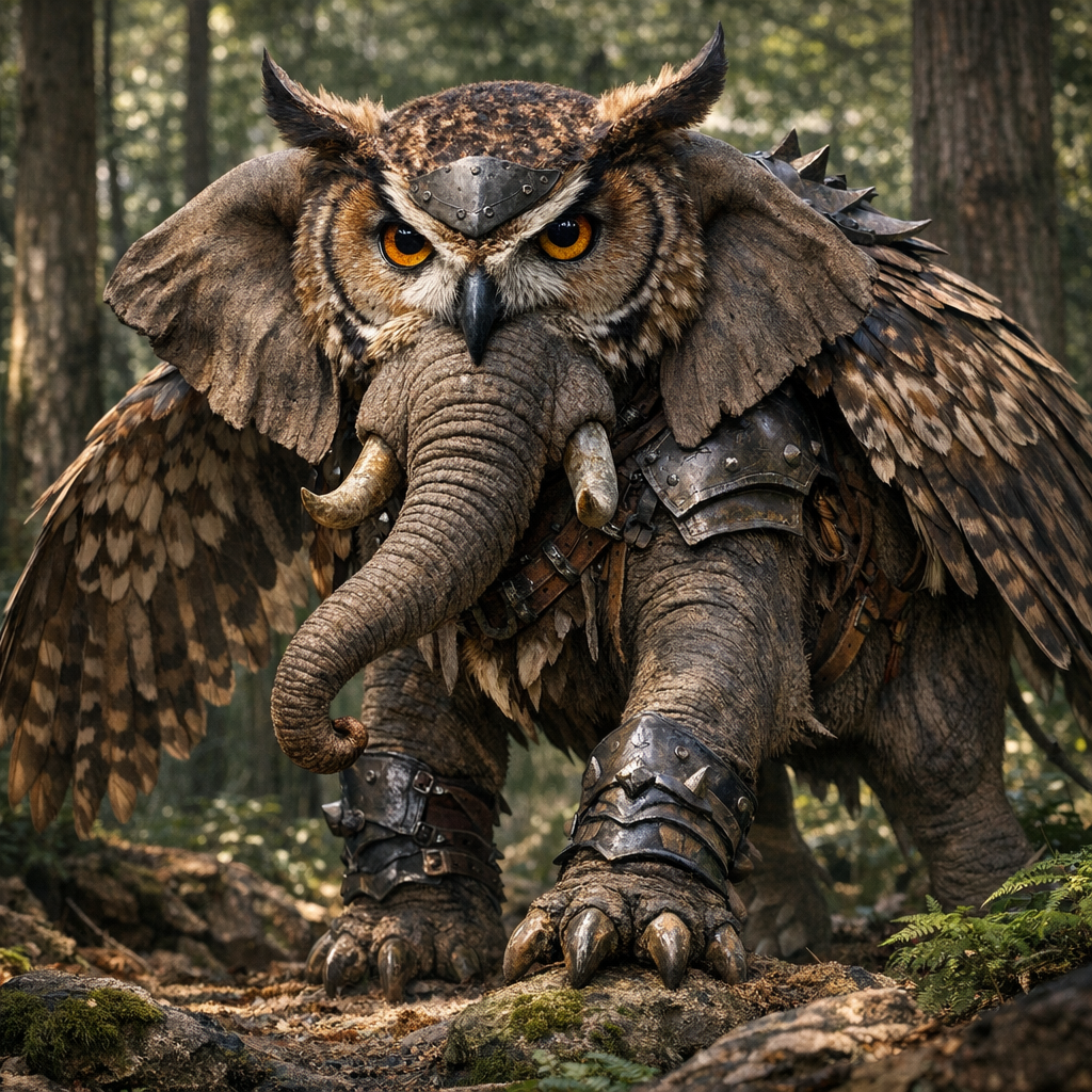 Eleowl, an AI-generated hybrid of Elephant and Owl