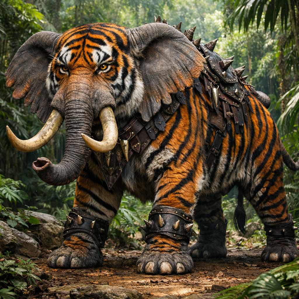 Tigelephant, an AI-generated hybrid of Tiger and Elephant