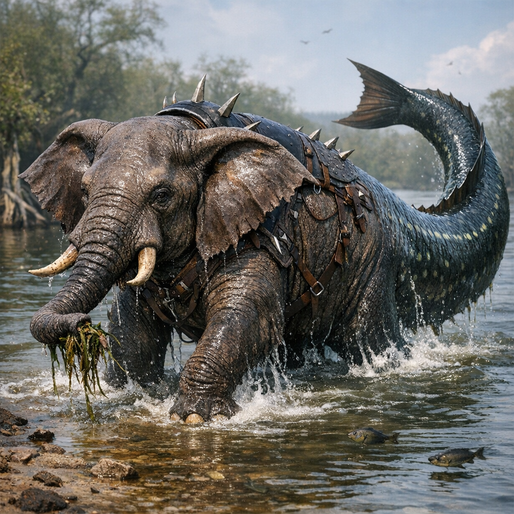 Elephile, an AI-generated hybrid of Elephant and Eel