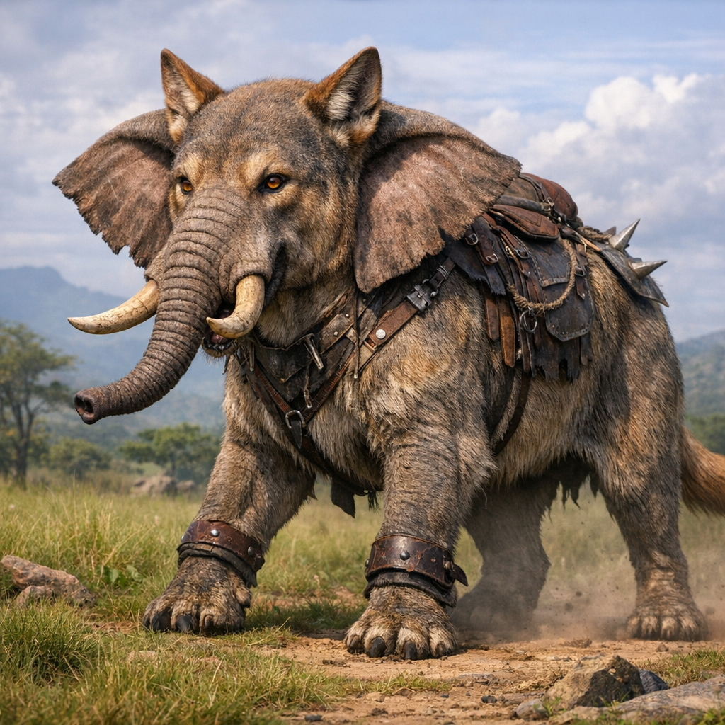 Dingophant, an AI-generated hybrid of Elephant and Dingo