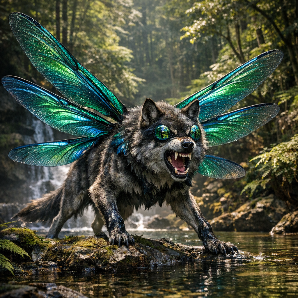 Wolfdragonfly, an AI-generated hybrid of Wolf and Dragonfly