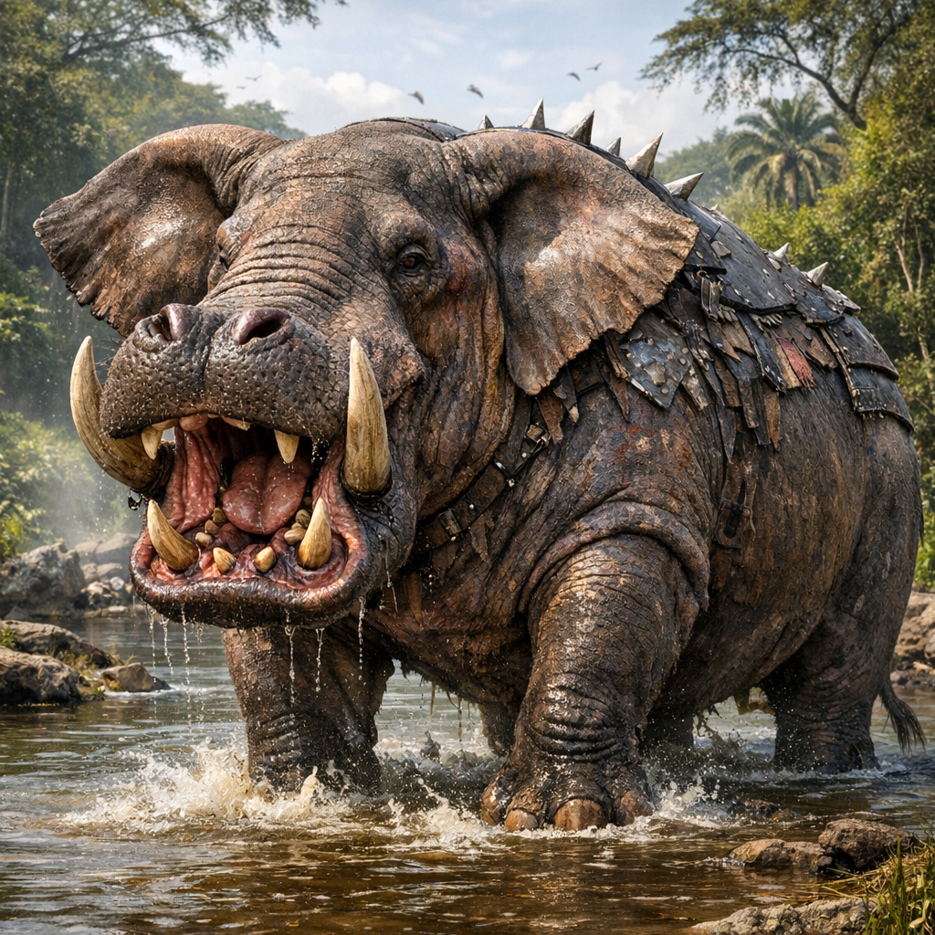 Elephopotamus, an AI-generated hybrid of Elephant and Hippopotamus