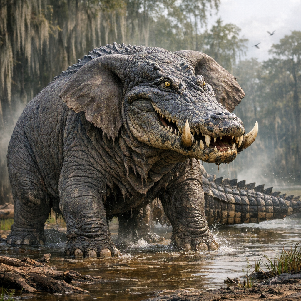 Alliphant, an AI-generated hybrid of Alligator and Elephant