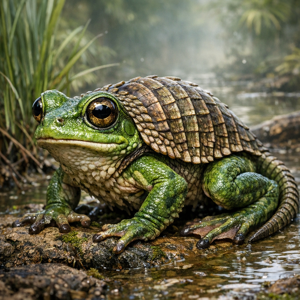 Froggadillo, an AI-generated hybrid of Frog and Armadillo